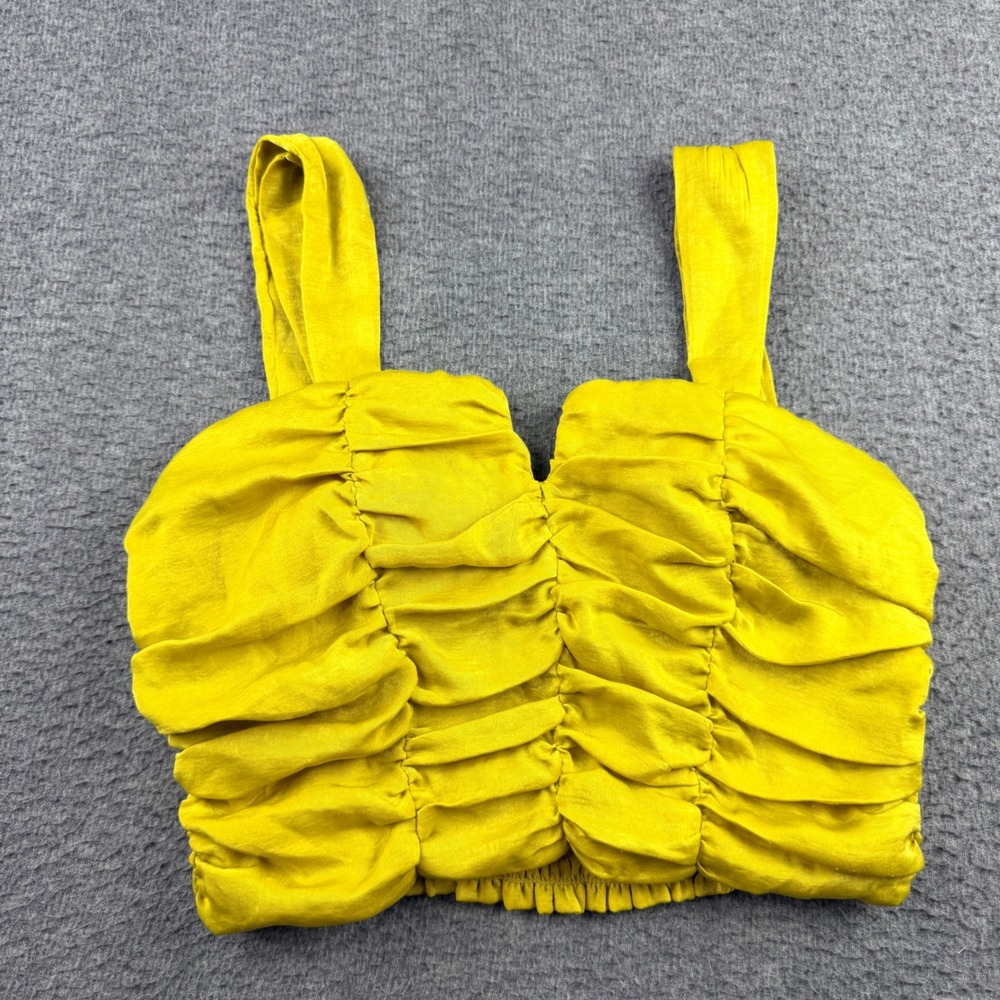 Rabbit Rose Women's S Small Yellow Ruched Smocked Crop‎ Top